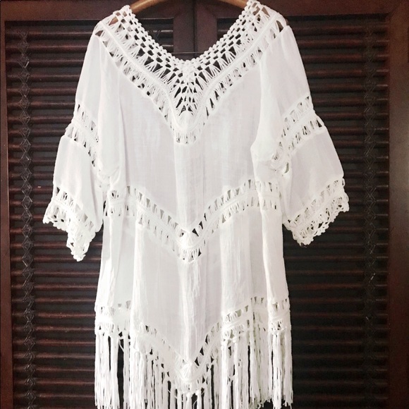 Festival BOHO White Duster Crochet Cover-Up CAFTAN - Picture 4 of 4